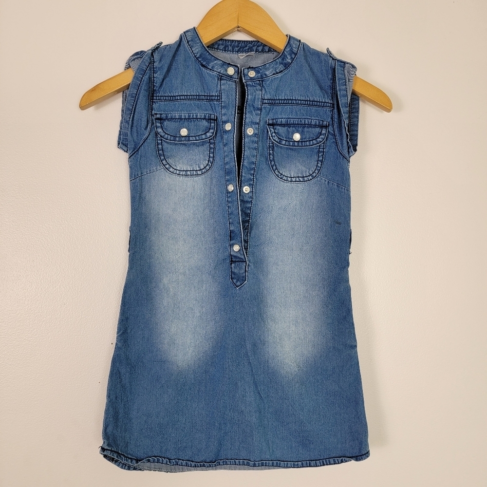 Carter's Blue Denim Cotton Chambray Snap Front Dress 5T Pockets Belt Loops
